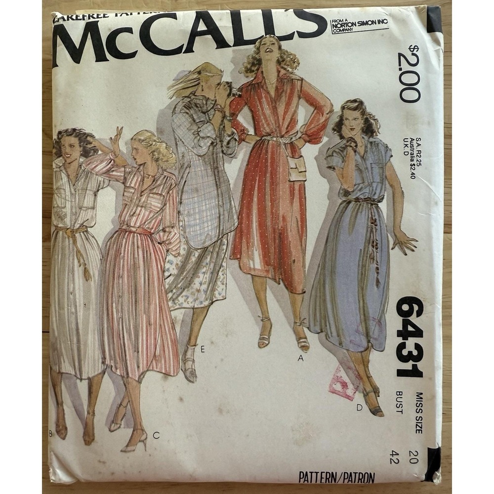 McCall's Carefree Pattern 6431 Misses' Dress Or Tunic & Skirt Size 20 Bust 42 UC